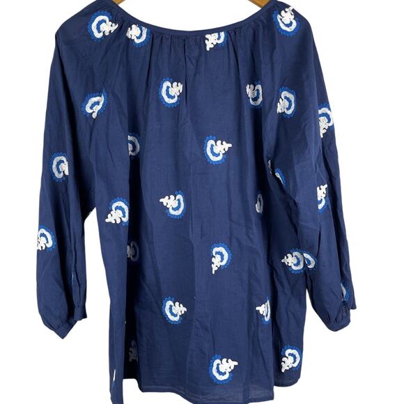 Oliphant Embroidered 3/4 Sleeve Cotton Blouse Tassel Scoop Neck Top Size Medium‎ - Picture 2 of 9